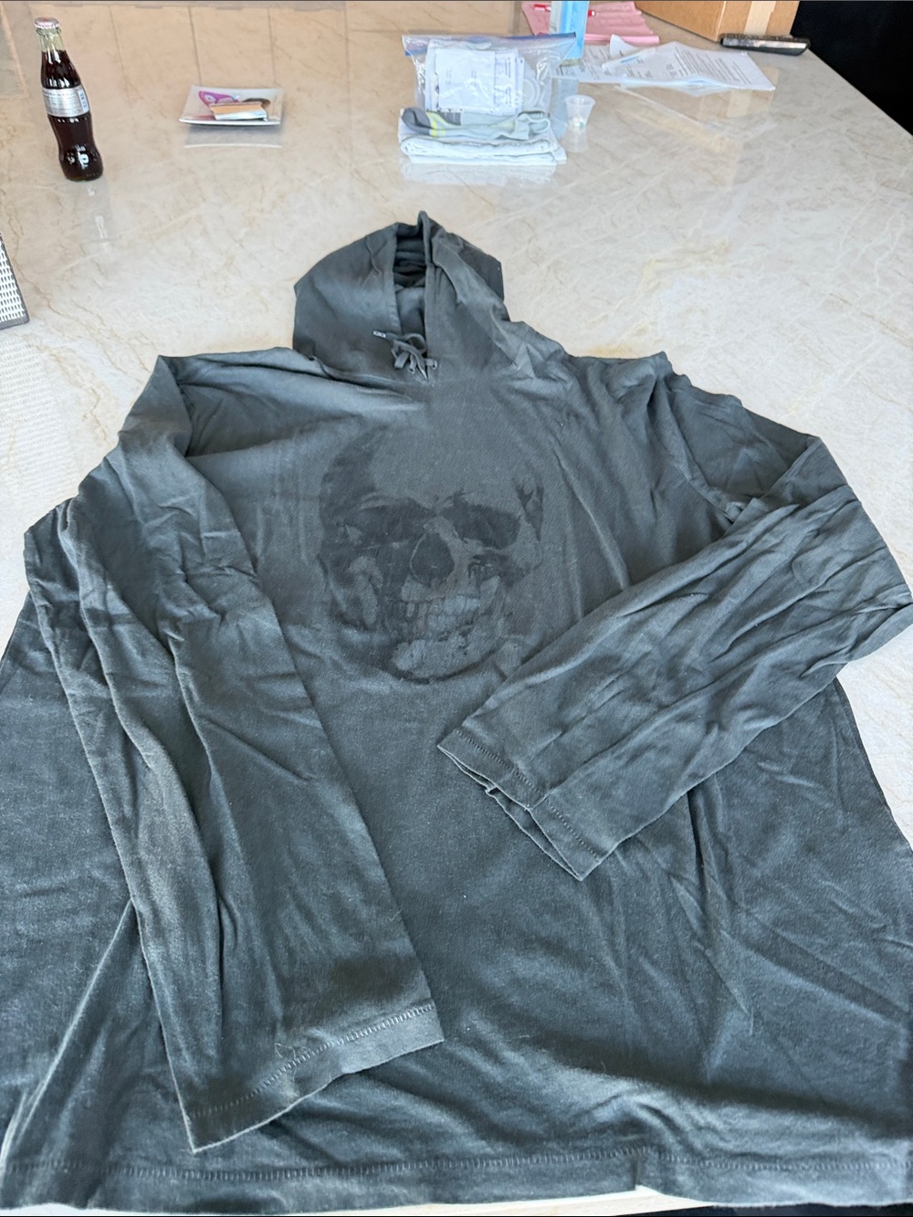 John Varvatos Black Long-Sleeve Hooded Tee with Subtle Skull Motif